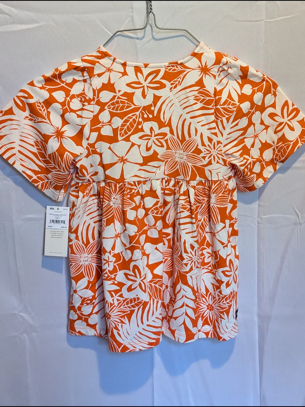 Tea Collection Orange and White Floral Short-Sleeve Dress